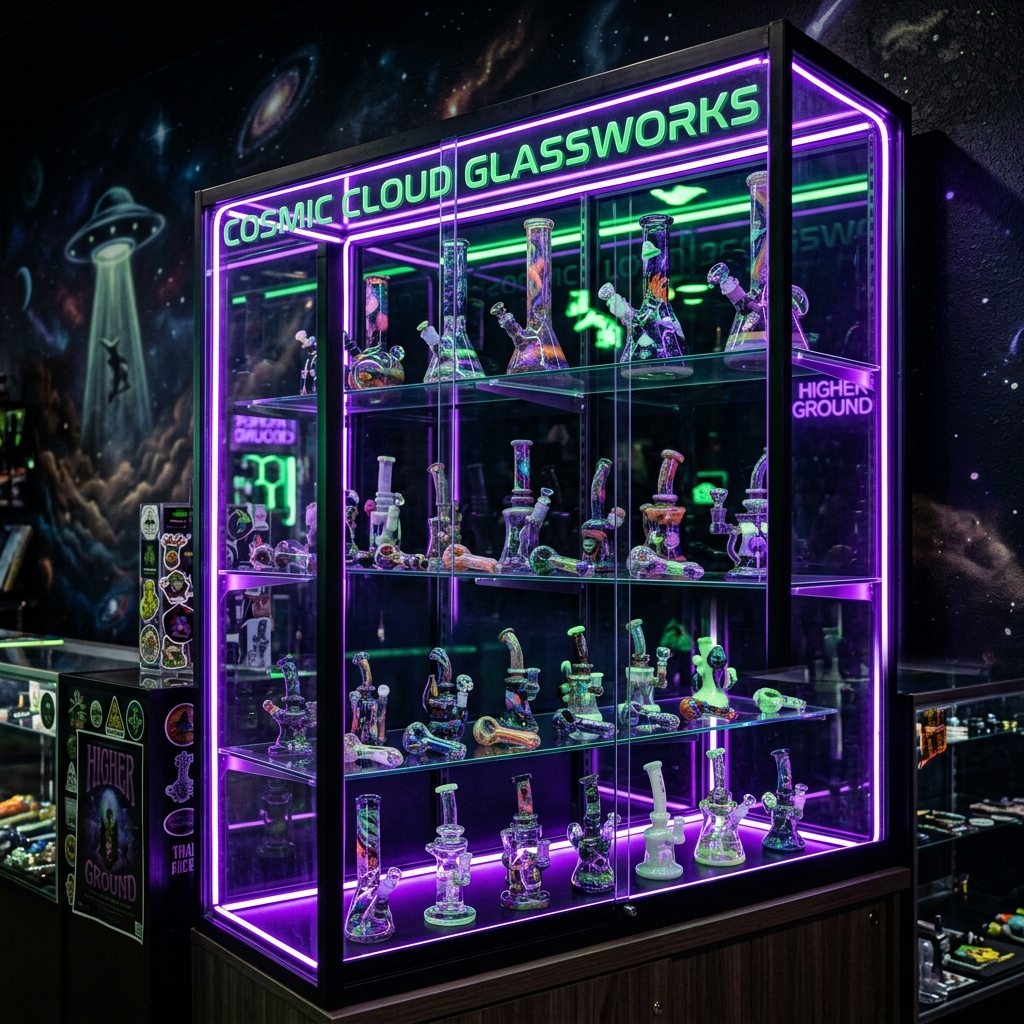 Glass pipes and bongs display